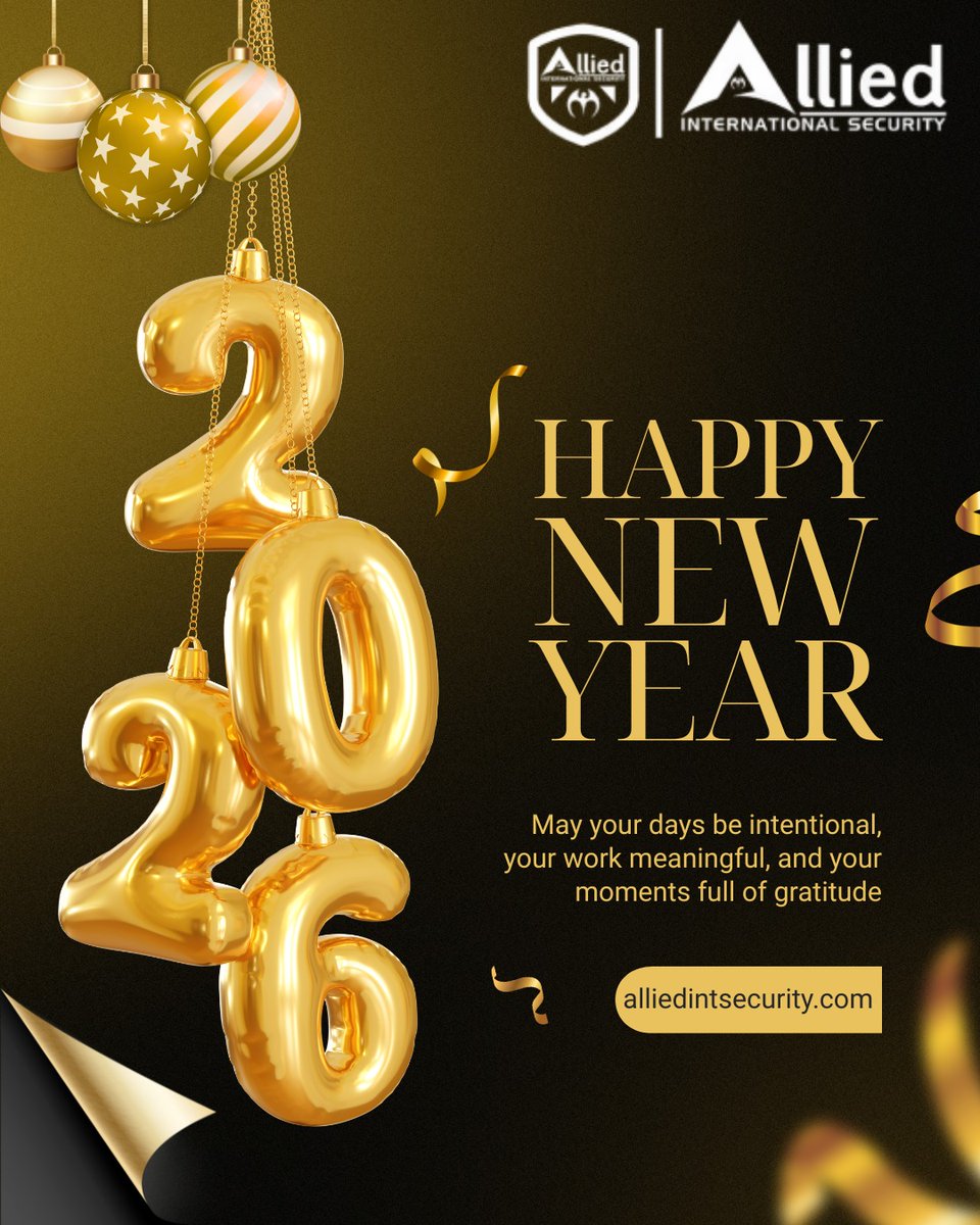 IntAllied's tweet photo. ✨ Happy New Year 2026! ✨
As we step into a new year, Allied International Security remains committed to protecting what matters most.
May 2026 bring peace, progress, and security in every step you take.
Thank you for trusting us—today and always.
🌐 https://t.co/4Th0dN46Xn https://t.co/AVuC0MNoLZ