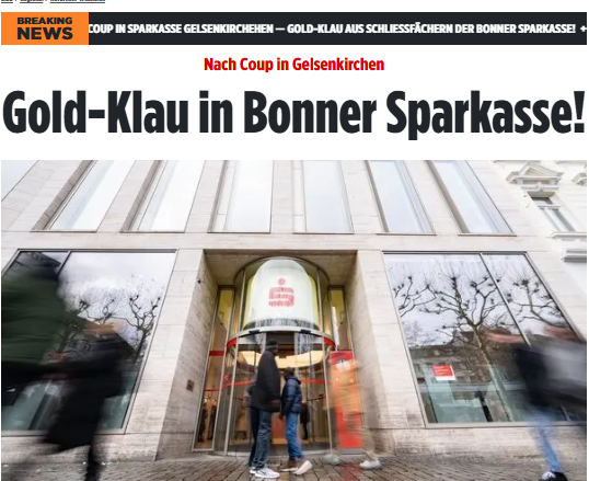 Taykra's tweet image. #Bonn: Erst der spektakuläre Millionendiebstahl in Gelsenkirchen, jetzt der nächste Schock bei der Sparkasse: In Bonn ist offenbar eine große Menge Gold aus Schließfächern verschwunden! bild.de/regional/nordr…