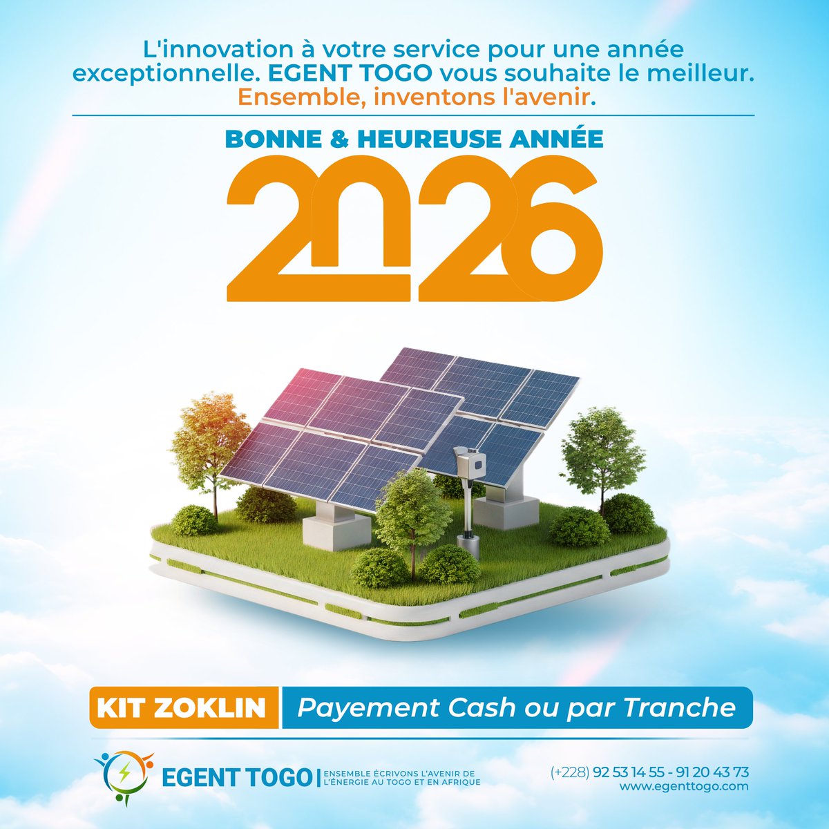 Bonne et heureuse année 2026 ! 

#BonneAnnée2026 #EGENTTogo #ÉnergieSolaire  #Kits #Zoklin