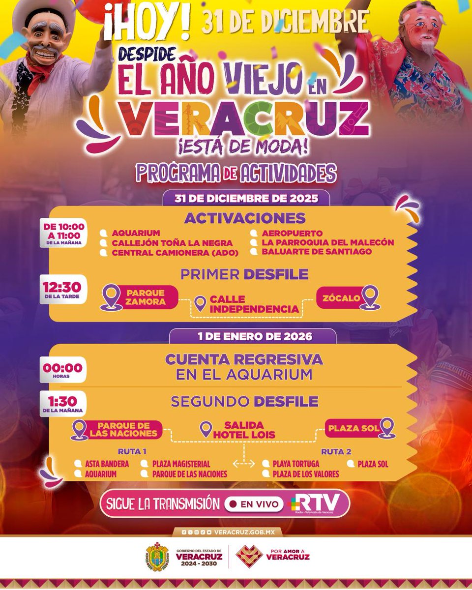 ¡Llegó el gran día para despedir El Año Viejo!✨

El ambiente ya se siente en cada rincón y hoy es el momento de salir a las calles para vivir nuestras tradiciones.

Prepara la cámara y las ganas de bailar, porque el último día del año se celebra en grande🥳.
#VeracruzEstáDeModa
