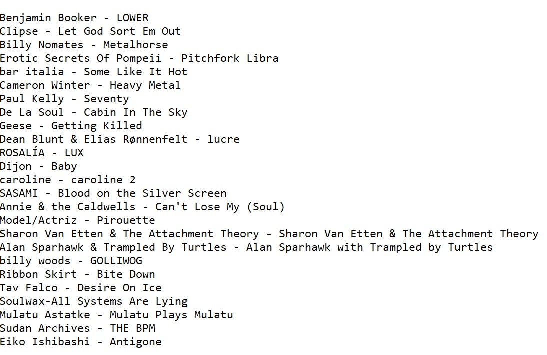 2025 dökümü. İlk jpeg epey dinlediklerim, ikinci sıra o kadar dinleyemesem de, iyi olduğuna kanaat getirdiklerim.