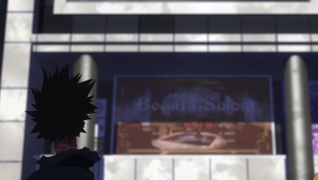 hoshiumisexy's tweet photo. love that the first appearance we get of dabi hes by a beauty salon. probably just walked out to get his hair dyed and immediately sees the news broadcast "endeavor defeats stain what a good guy" and is like hell no. not on my watch. im going to become a revolutionary #teamStain https://t.co/LvYUhxlLUI