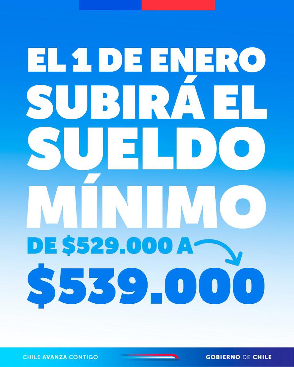 🗣️Este 2026 empezamos con buenas noticias, el sueldo mínimo sube a $539.000. Monto que beneficia a los cerca de 900 mil trabajadores que reciben el sueldo mínimo.
🤝🏽 Los acuerdos por este monto fueron fruto del diálogo social que ha sido sello de nuestro ministerio.