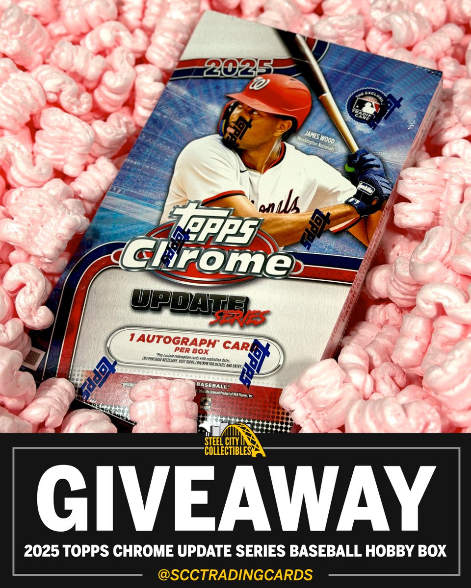 SCCTradingCards's tweet image. It's New Year's Eve and we're giving away a 2025 @Topps Chrome Update Series Baseball Hobby Box!

To enter:

1) FOLLOW @SCCTradingCards
2) LIKE &amp;amp; RETWEET this post
3) TAG 4 friends

One winner will be selected on January 2, 2026. Enter on Instagram and Facebook for more entries.