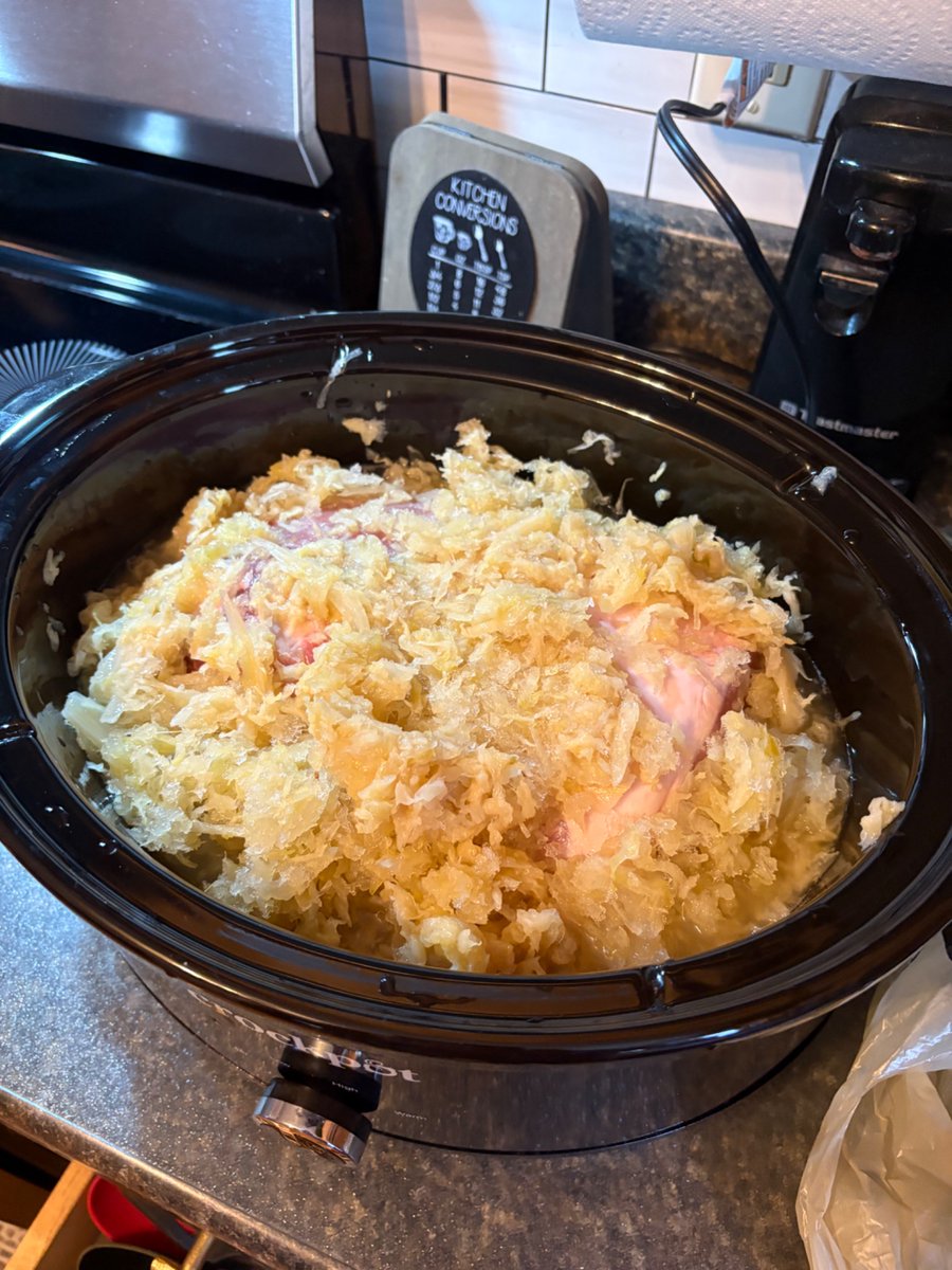 Homemade ham salad last night. Pork and sauerkraut in the crock pot for today. Happy New Years eve 😊