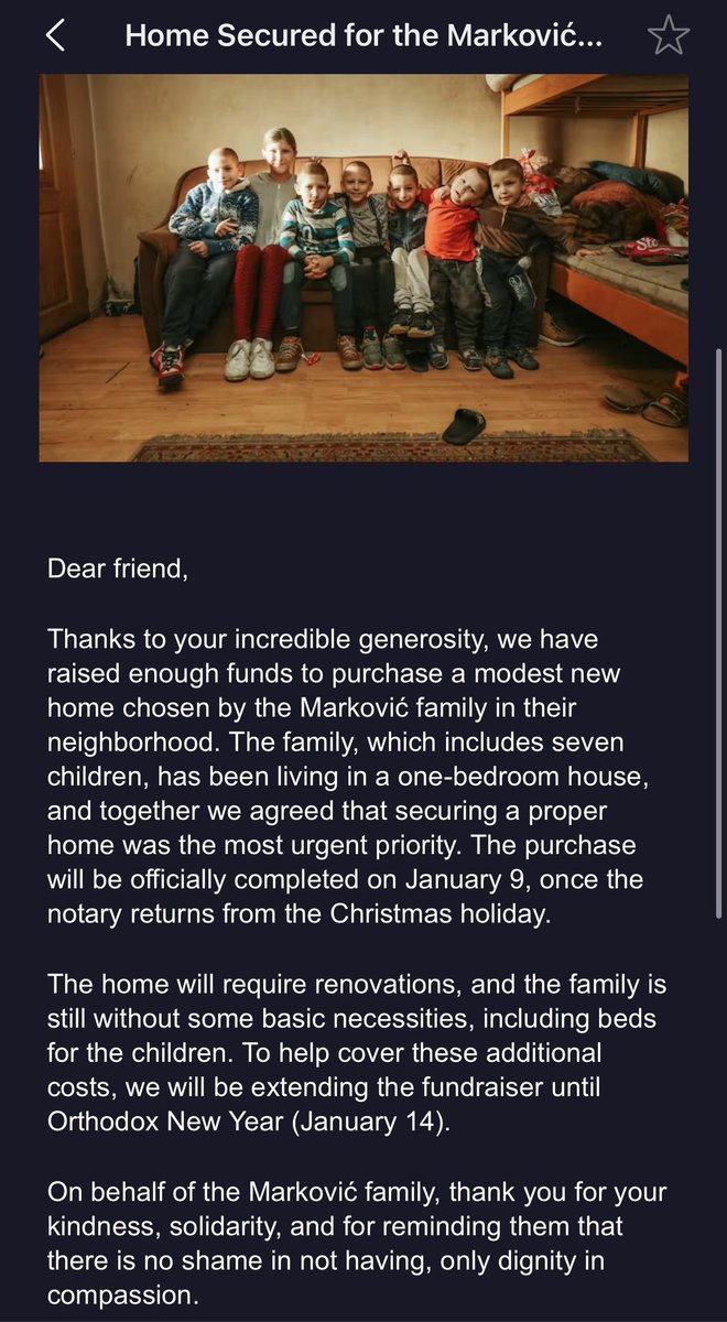 anarcarural's tweet image. ¿Os acordáis de los siete niños serbios celebrando modestamente la Navidad?

Según comunica la asociación @28Jun, que contactó con ellos, les van a comprar una casa para que puedan vivir más dignamente ya que actualmente viven en una sola habitación.