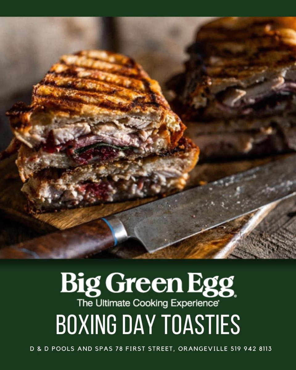 biggreenegg.co.uk/r/boxing-day-t… 

D &amp; D Pools and Spas
78 First Street, Orangeville
(519) 942-8113

#BigGreenEgg  #BBQ  #Toastie #HolidayComfortFood #BBQLove