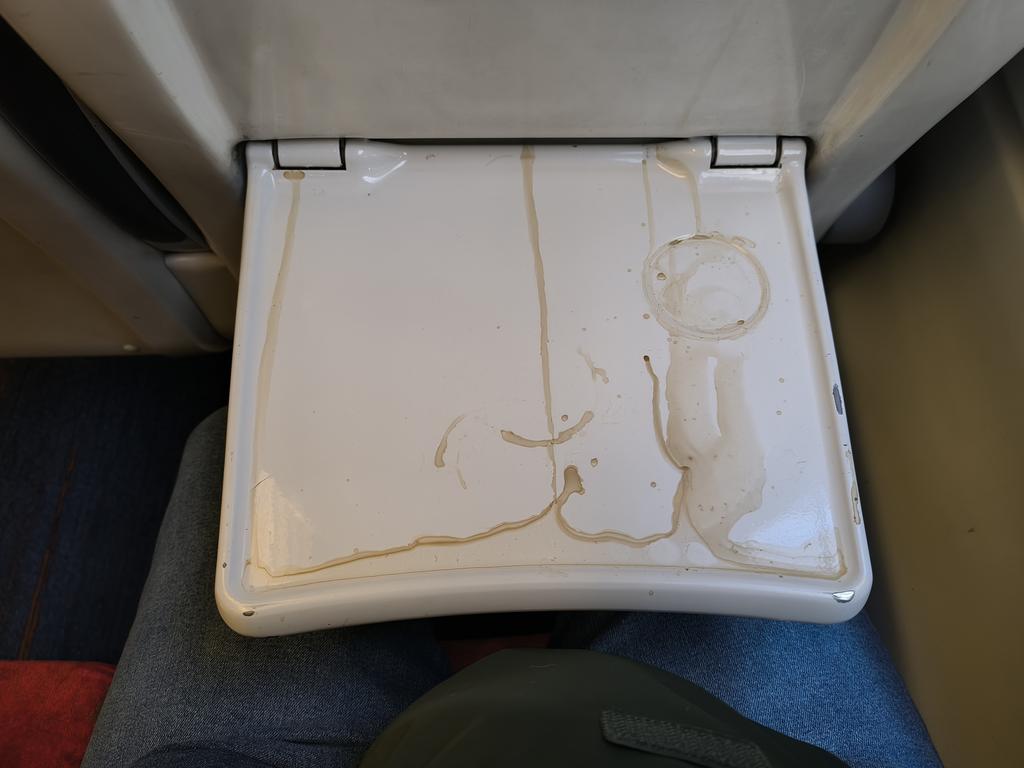 My very first trip on <a href="/CrossCountryUK/">CrossCountry Trains</a>  from Durham to Edinburgh rather than on my preferred <a href="/LNER/">London North Eastern Railway</a> service and this is the state of the table at seat C 40. Train rammed. Toilet door broken. Toilet filthy. Thanks for your new "schedule" <a href="/networkrail/">Network Rail</a> 🤨