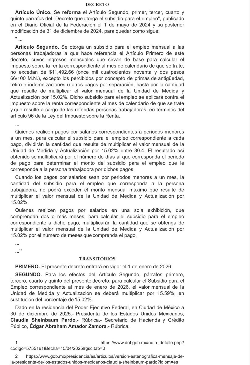 roshuep's tweet photo. Publican decreto subsidio al empleo quedando en $536.22 para ingresos gravados que no rebasen de 11492.66 https://t.co/oNuT5WlSVQ