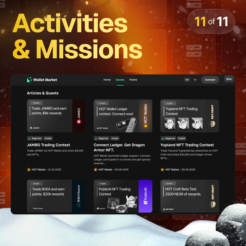 🏆 Missions and Activities 

walletmarket.app/en/quests

Throughout 2025, we ran a ton of different missions, trading tournaments, HOT mints, quests, firedrops, and more.

These kinds of activities are a core part of the HOT experience and what makes our community so vibrant.