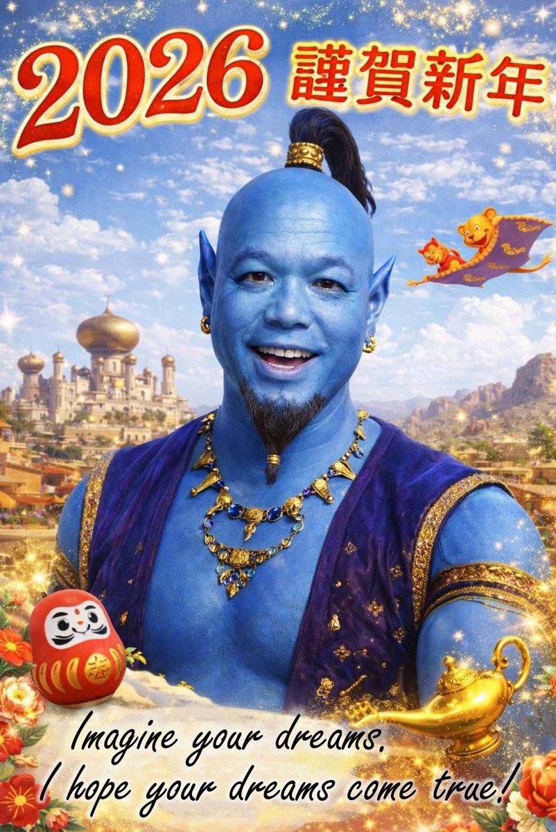 🎉✨️Happy New Year✨️🎉
明けましておめでとうございます。
DjTETSUがジーニーになったぜぃ🧞
夢を思い描いて、、、
その夢が叶いますように、、、

皆様に、たくさんの笑顔が溢れる一年になりますように。
今年もよろしくお願いいたします。
#2026
＃ハッピーニューイヤー