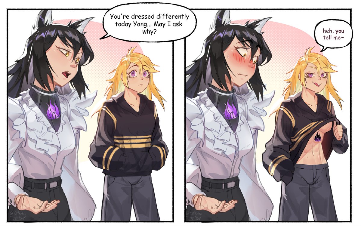 (c) For Blake's eyes only. (1/2)
These dorks are getting a little too frisky @@

Thank you <a href="/lettersandpunc1/">lettersandpunc1</a> so much for commissioning me! 💖✨

#RWBY #RWBYfanart #rwbyBumblebee #commissionsopen
