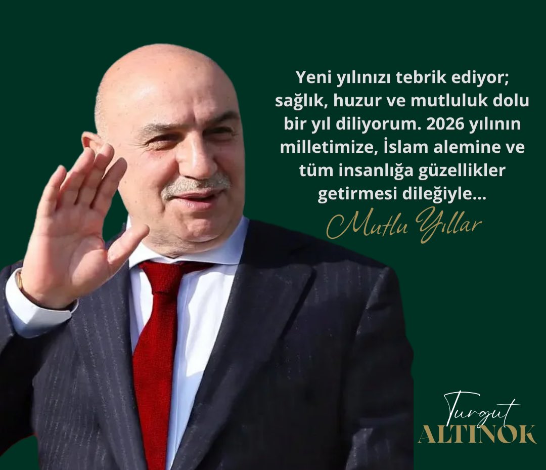 Yeni yılınızı en içten dileklerimle tebrik ediyor;
2026 yılının sağlık, huzur ve mutlulukla birlikte
milletimize, İslam âlemine ve tüm insanlığa barış ve güzellikler getirmesini diliyorum.