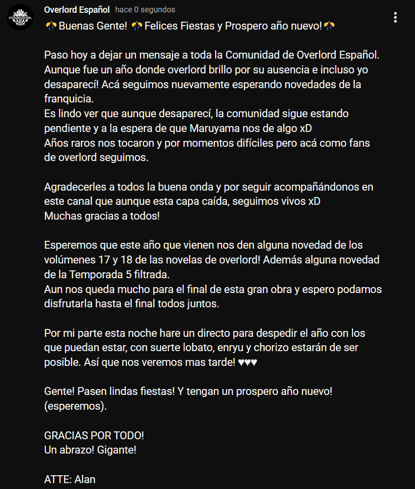 🎊Buenas Gente! 🎊Felices Fiestas y Prospero año nuevo!🎊  youtube.com/@OverlordEspa%…