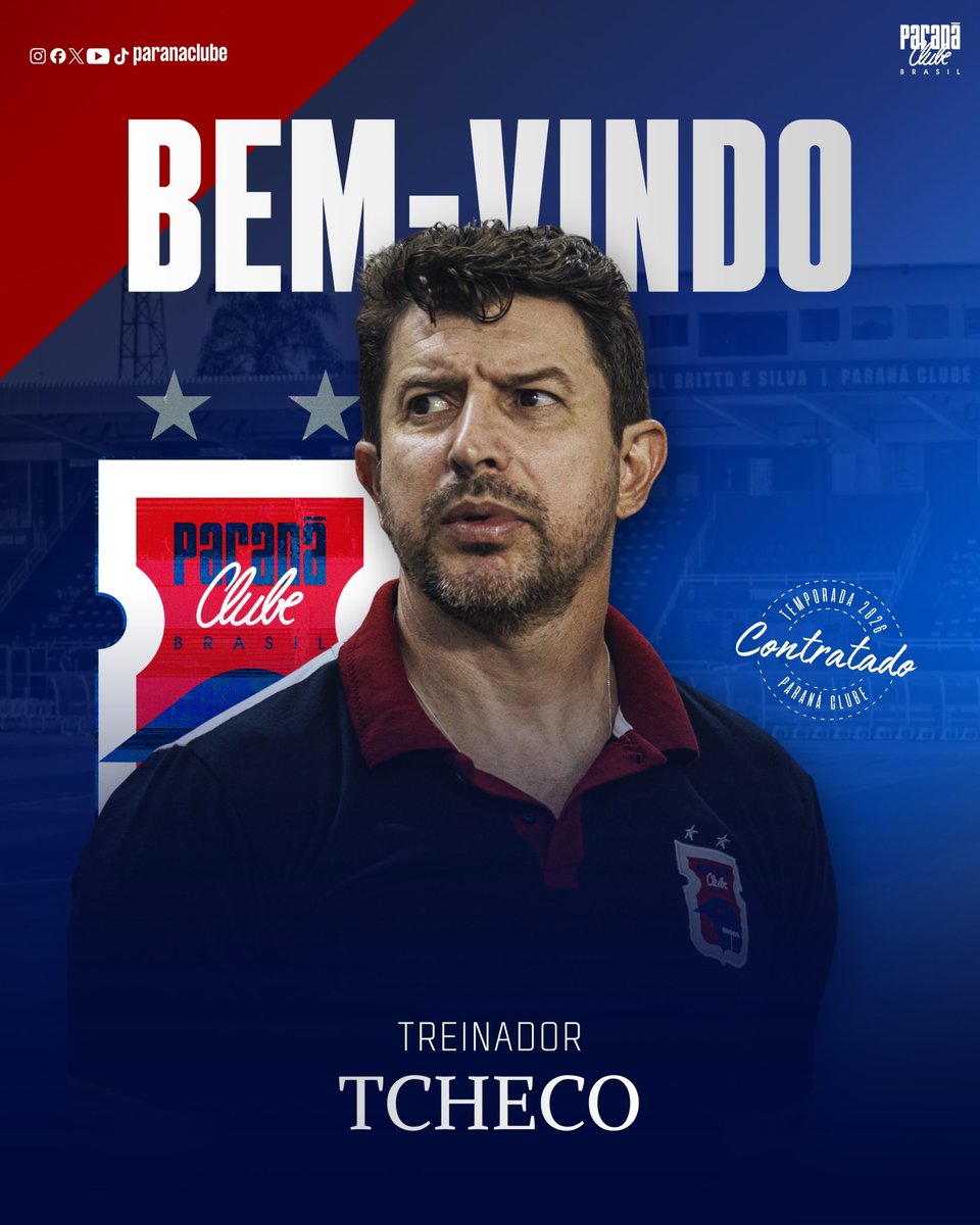 O Paraná Clube anuncia a contratação de Tcheco como treinador para 2026.

Formado na base do Tricolor e vencedor como jogador e treinador, ele chega para comandar a equipe neste novo ciclo do clube. 

Bem-vindo, professor!

📲 Leia a matéria completa em: paranaclube.com.br