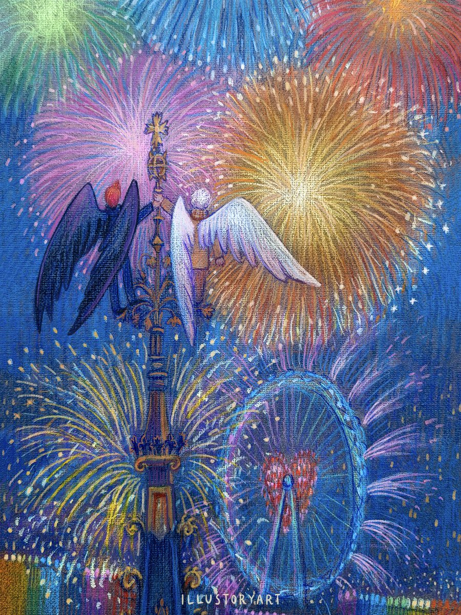 illustoryart's tweet image. Aziraphale and Crowley are watching fireworks in London from the spire of Big Ben tower 🎉
Happy New Year everyone! 🎄✨