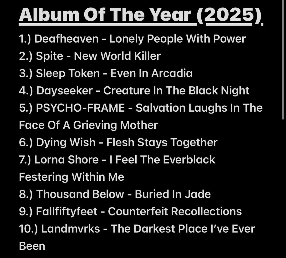 Sauce_Packets's tweet photo. Time to wrap up 2025

- Album of the year 
- December Recap
- Full year 10x10
- Top Artists for 2025 https://t.co/di7rI6HyUa