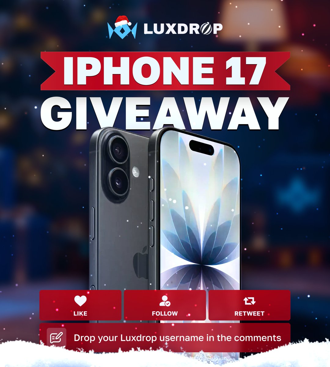 LuxDropCom's tweet image. 🎉Happy New Years 🎉

To celebrate New Years, we’re giving away an iPhone 17! ($1,000) To enter, all you need to do is:

✅Follow @LuxDropCom 
✅Like &amp;amp; Retweet
✅Tag 2 Friends

One of you is taking this home will it be you?