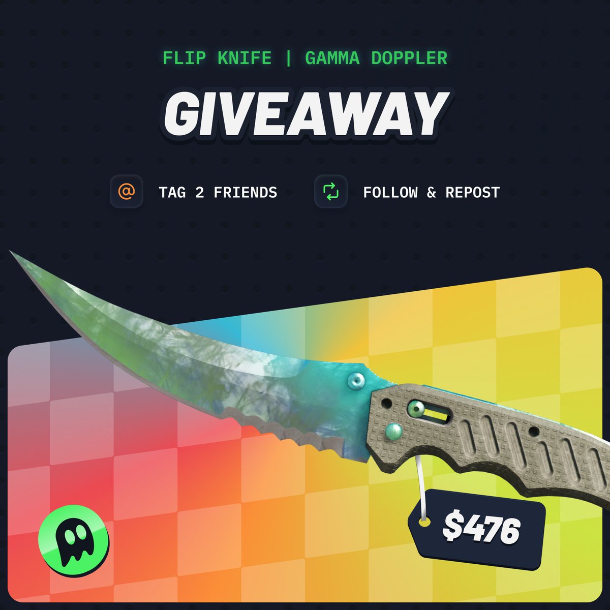 To celebrate the New Year, Skins.com has given me a knife to give away! 🤩 

Flip Knife | Gamma Doppler

👥 Follow <a href="/skinscom/">Skins.com</a> &amp; <a href="/TitanHoloCS/">titan.holo</a>
🔄 Repost
🤝 Tag 2 friends

🧷 Ends in 7 days