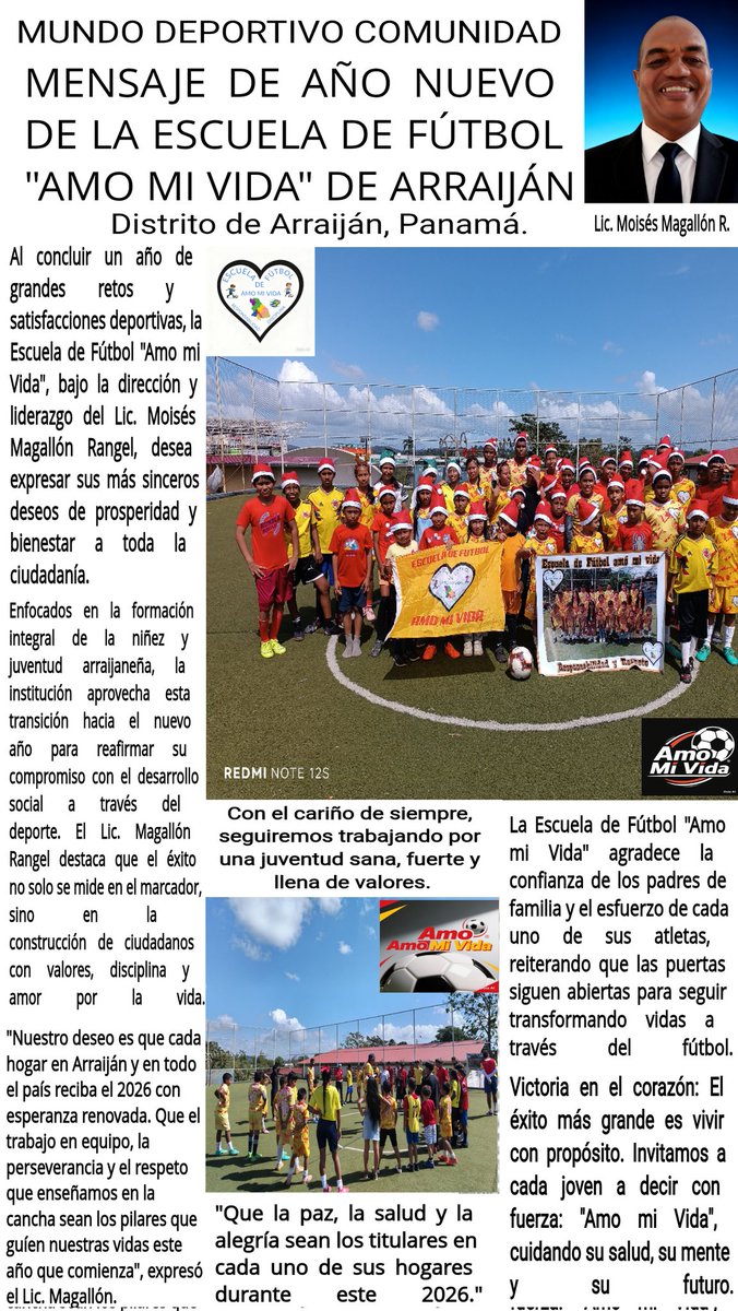 Mensaje de año nuevo de la escuela de fútbol amo mi vida <a href="/LuisTejeira9/">Luis Tejeira</a> <a href="/lindabran1/">Linda Bran</a> <a href="/AbdielGTejeira/">Abdiel González Tejeira.</a> <a href="/ArraijanTeVe/">ArraijanTeVe</a> <a href="/futbol/">Futbol</a> <a href="/cd_sanfrancisco/">CD. San Francisco</a> <a href="/CAIPanama/">Club Atlético Independiente</a> <a href="/angela_lagunac/">Dra. Ángela Laguna Caicedo</a> @ArraijanReporta <a href="/MiDiarioPanama/">Mi Diario Panamá</a> <a href="/ValeriaCutie26/">Valeria Paramo</a> <a href="/ArraijanPTY/">Arraiján</a> <a href="/PanamaOesteC13/">DécimaProvinciaC13</a> <a href="/oeste/">Aaron West</a> <a href="/revistaoeste/">Revista Oeste</a> <a href="/arraijan/">carla robinson</a>