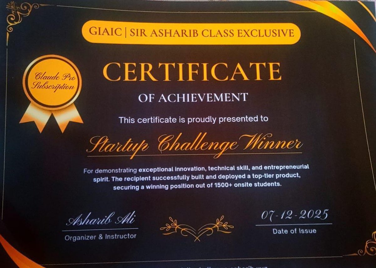 areebaXirfan's tweet photo. Alhamdulillah 🤍
Winning the Sir Asharib Startup Challenge reminded me that
growth starts when things get hard.
Challenges push you forward.
Grateful for the journey 🚀 https://t.co/oxIgLNAx1G