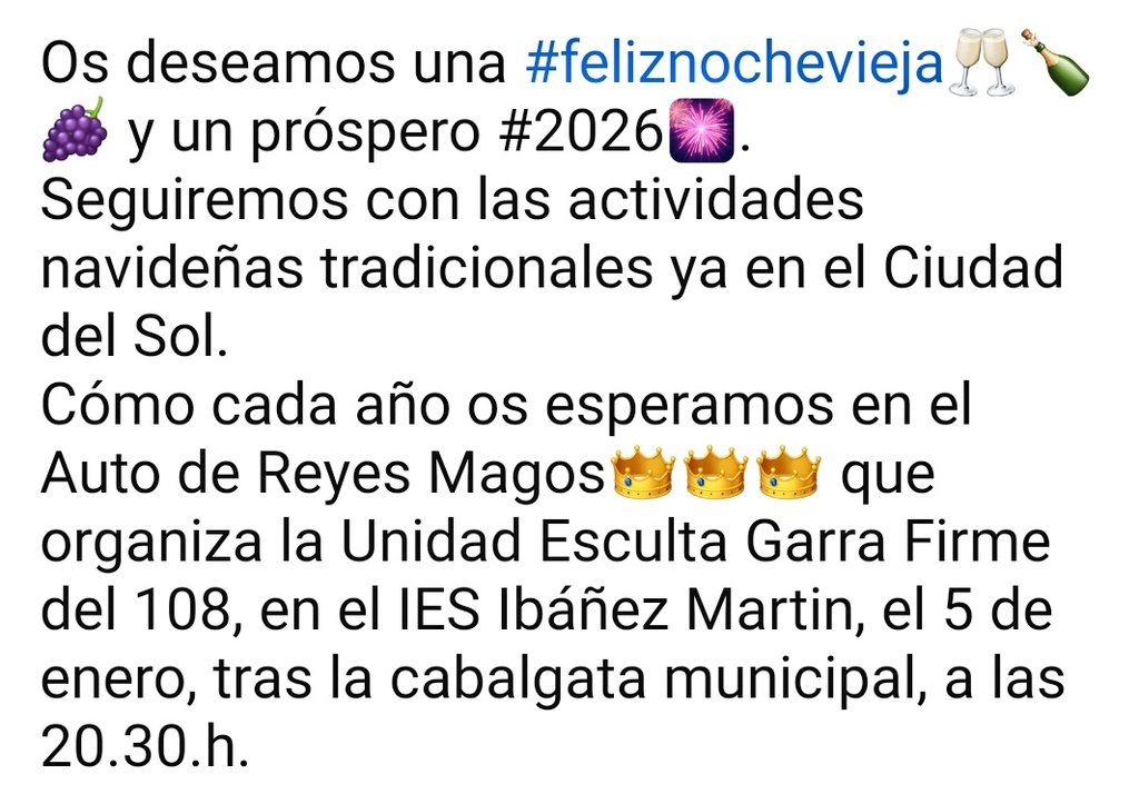 #feliznochevieja #Lorca
Os compartimos el cartel del #autodeRRMM👑👑👑 de la <a href="/108UEGarraFirme/">UE Garra Firme</a>
Será en el IES José Ibáñez Martin.