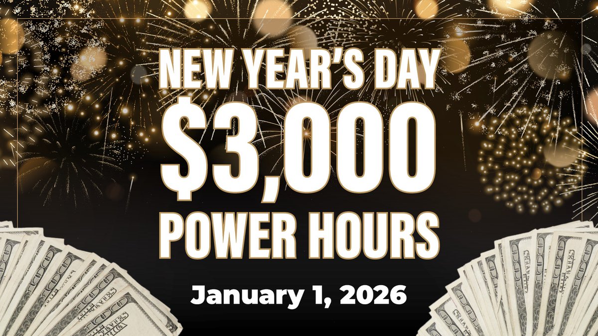 2026 is starting off with a chance to win big at #OrangeCityPoker! Join us TOMORROW Jan 1 for $3,000 Power Hours from 10am–10pm. The celebrations keep rolling with $200 every 30 minutes from 10pm–Midnight!

Don't miss out!  bit.ly/3Nns7KL