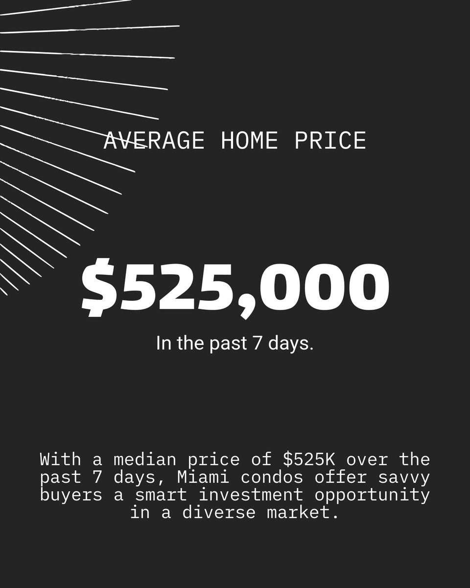 damoncohen's tweet image. "Want a fresh home idea? Check out Miami condos! 🏢✨

- 4,967 available
- Average price: $525K
- Many have price cuts!
- $542/sq. ft.

Perfect for smart buyers! Let's talk if you're ready to dive into real estate. #MiamiRealEstate #CondoLiving"