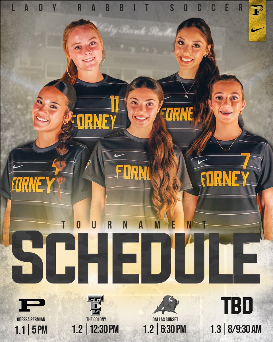 ForneySoccerLRS's tweet image. Starting 2️⃣0️⃣2️⃣6️⃣ with GAME DAY! 
🗓️1/1 - 1-3 *Sat - TBD - Semifinals 9:30 ⚡️Finals 2:00 🎟️ Cash Only $5.00 &amp;amp; $7.00 at the gate💫
All Tournament $10.00 &amp;amp; $15.00 💫
Thursday 🆚 Odessa 5:00 @RHS 
📍Richland High School
5201 Holiday Lane
North Richland Hills, TX 76180