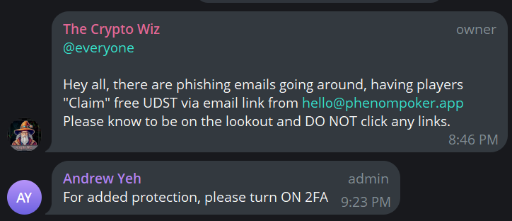 ProfRBcom's tweet image. PSA! #poker

There are phishing emails going around pretending to be Phenom Poker.

the email is hello@phenompoker.app - DO NOT CLICK THE LINK IT PROVIDES