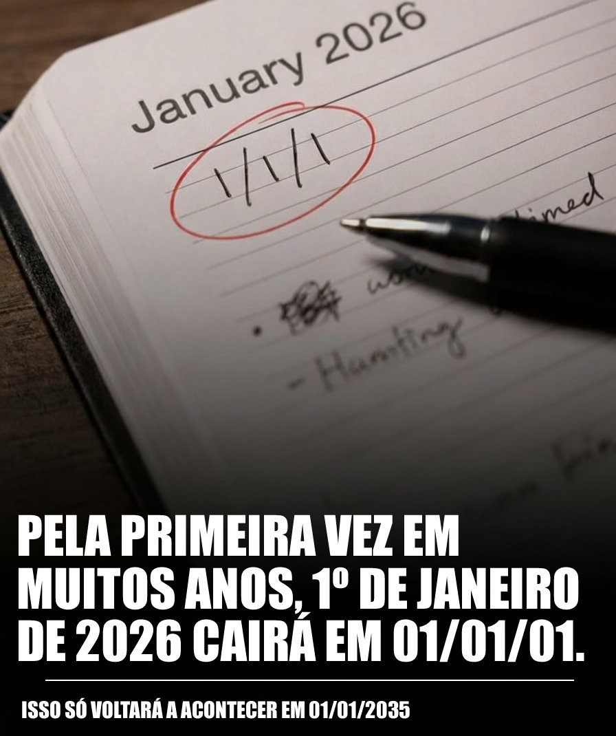 MilGrauNews's tweet photo. Pela primeira vez em anos, 1º de janeiro de 2026 cairá em 1/1/1.  

Esse fenômeno não se repetirá até 2035. https://t.co/ipBSHGOXdD