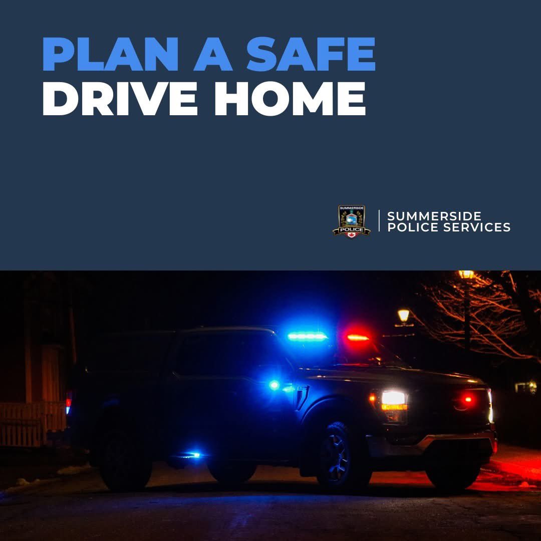 Ring in the new year safely. If you're out celebrating, never drive impaired. Plan ahead — use a designated driver, public transportation methods or stayover.

Let's start 2026 on the right track. Call 911 if you see an impaired driver.

#SummersidePolice | <a href="/summersidePEI/">City of Summerside</a>