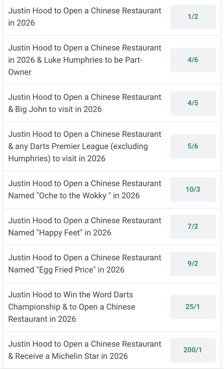paddypower's tweet photo. Will Justin Hood fulfil his dream and open a Chinese restaurant in 2026?

We go 1/2 that he will, and 4/6 for @lukeh180 to keep his word and be part-owner! 

All specials available here: https://t.co/K7WH7jKjJ7

@OfficialPDC | 18+ GambleAware https://t.co/whm6ve7p0c