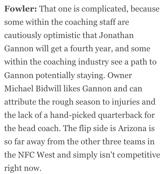 DonnieDruin's tweet image. ESPN NFL insider Jeremy Fowler's latest on the #AZCardinals looming decision on HC Jonathan Gannon: