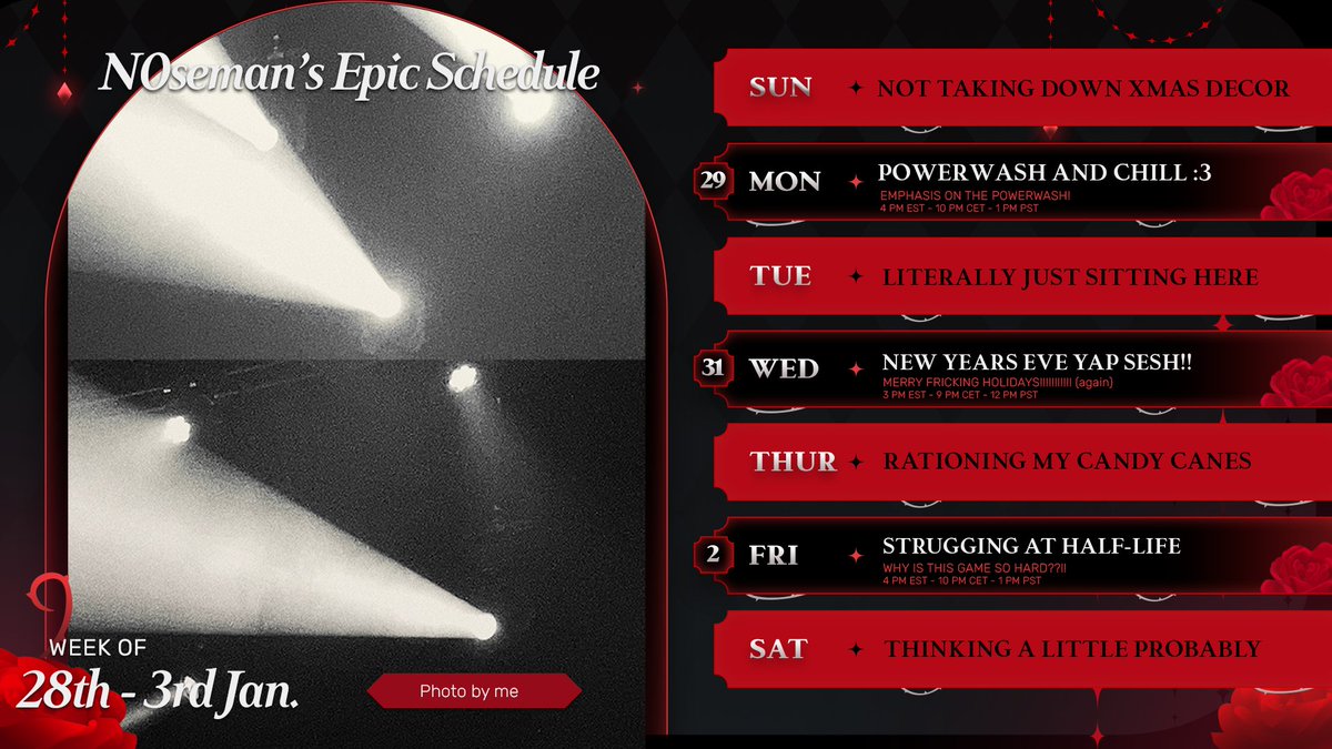 did somebody order "a schedule that's a few days late"? no? just gonna leave this here for a sec dw ill brb to come get it