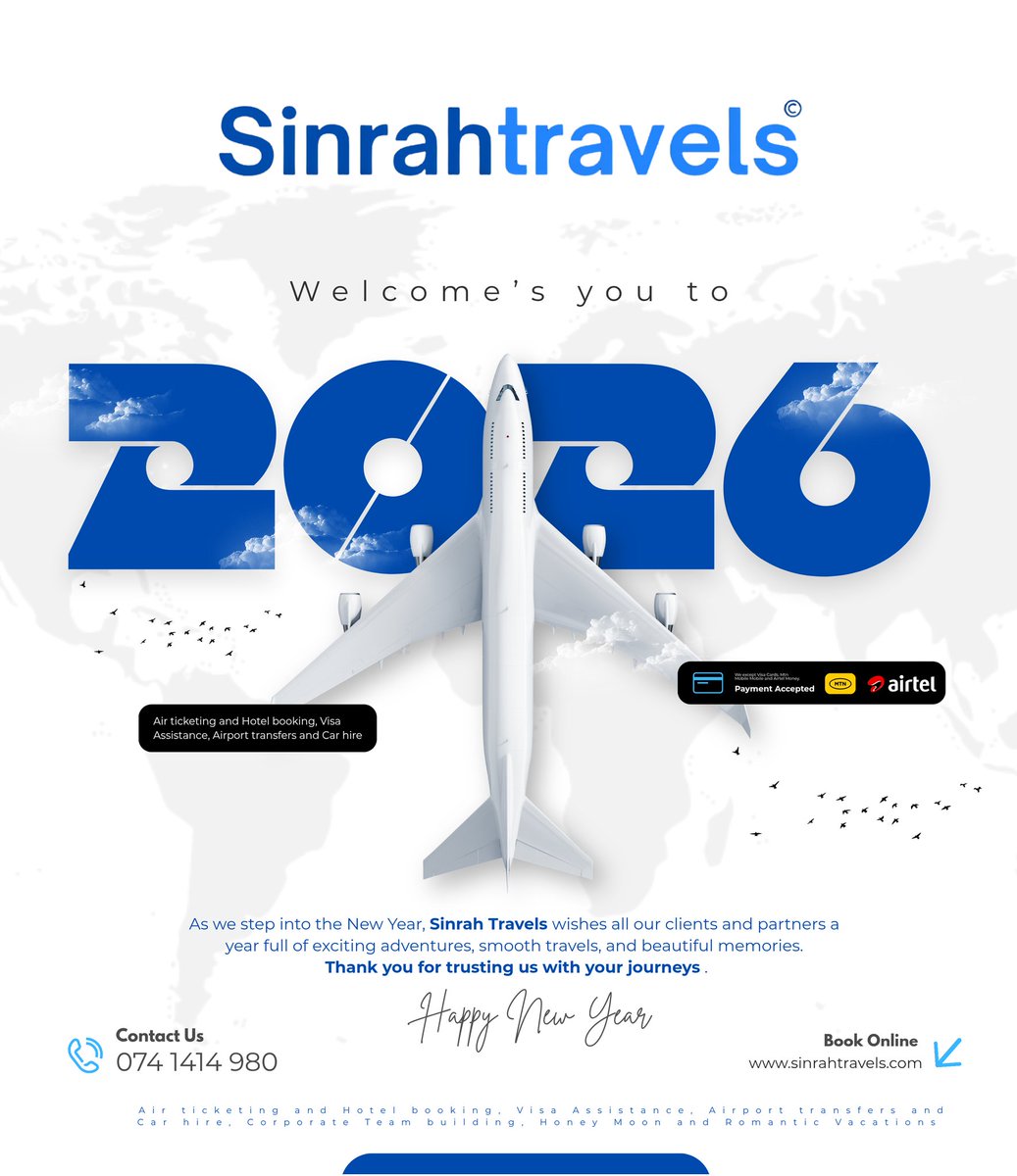 Happy New Year from Sinrah Travels!
Wishing you a year filled with safe journeys, new destinations, and unforgettable experiences 
#HappyNewYear