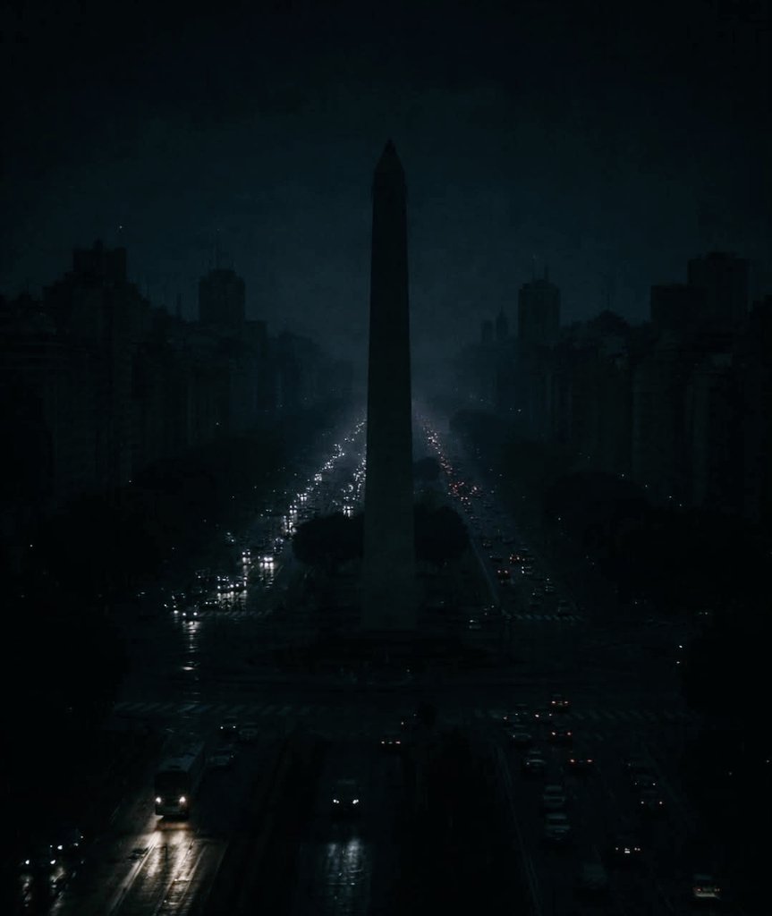 Hermosa postal del Obelisco entre las avenidas  9 de Julio y Corrientes en Buenos Aires #Argentina 🇦🇷... sin energía eléctrica. 
¡Viva La Libertad, Carajo!