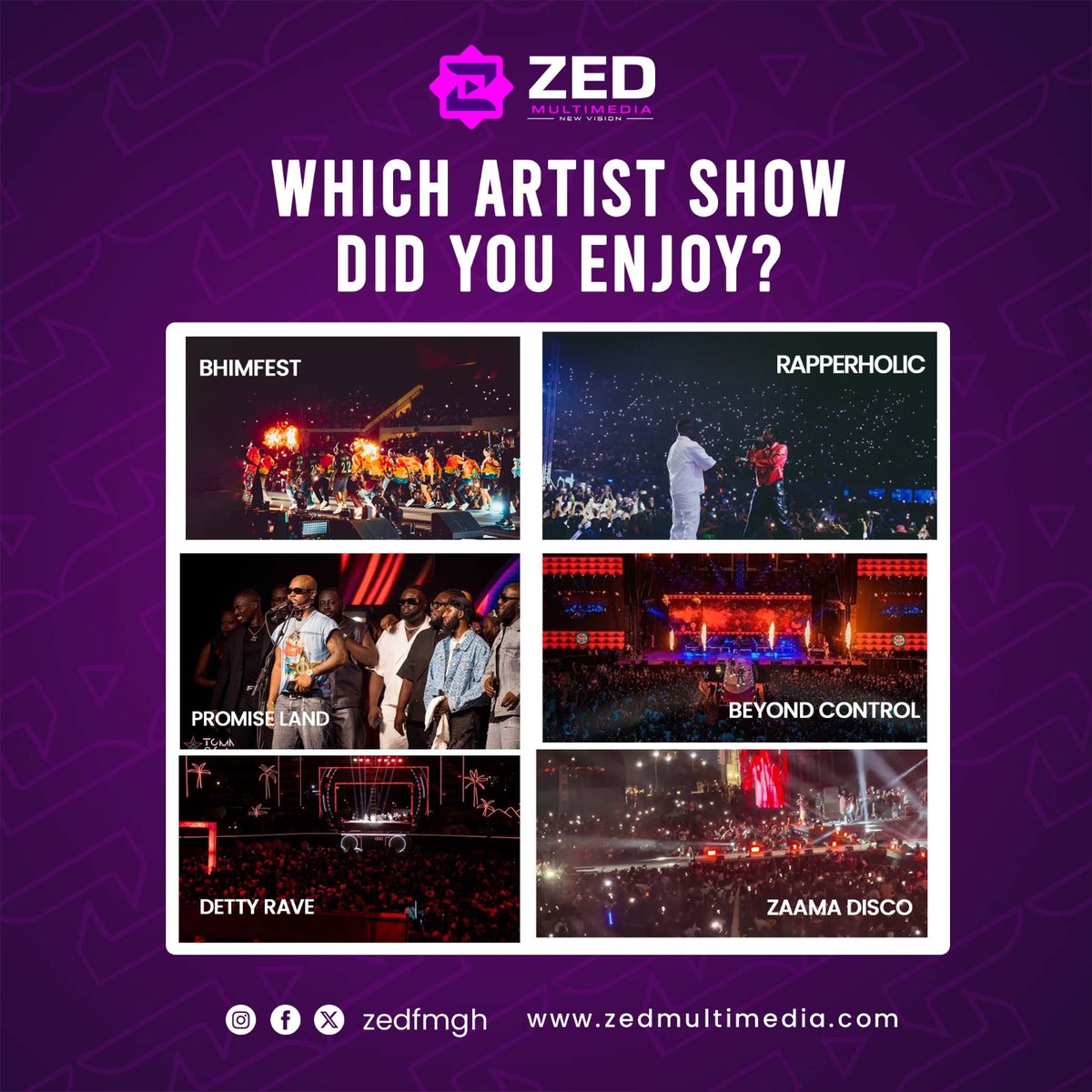 zedfmgh's tweet photo. Which artist gave you the best performance this december?

Let us hear from you in the comment section.

#ZEDFM #DettyDecember #Bhimfest #Rapperholic #PromiseLand #BeyondControl #DettyRave #ZaamaDisco https://t.co/KuXXGDgd5y