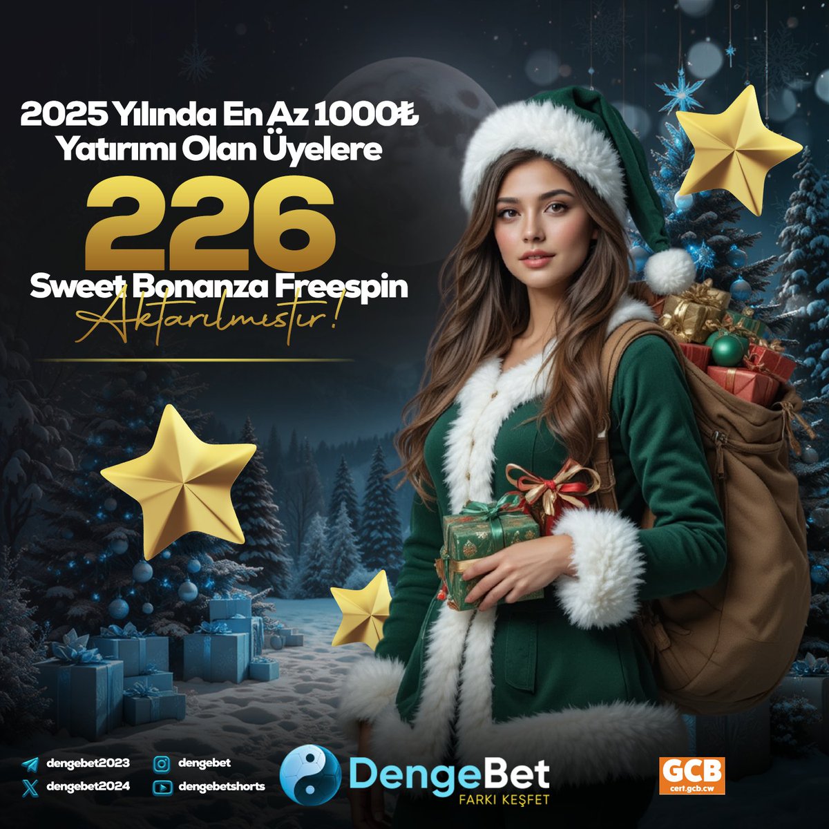 2025 yılında en az 1000₺ yatırımı olan üyelerimize, Sweet Bonanza oyununda geçerli 226 Freespin aktarılmıştır!
Bakiyenizin 1000₺’ye ulaşması durumunda, 500₺ olarak çekim talebi iletebilirsiniz.

Yeni yılınız bol şanslı, kazançlı ve keyifli olsun!

🎉Mutlu Seneler Dileriz! 🎉