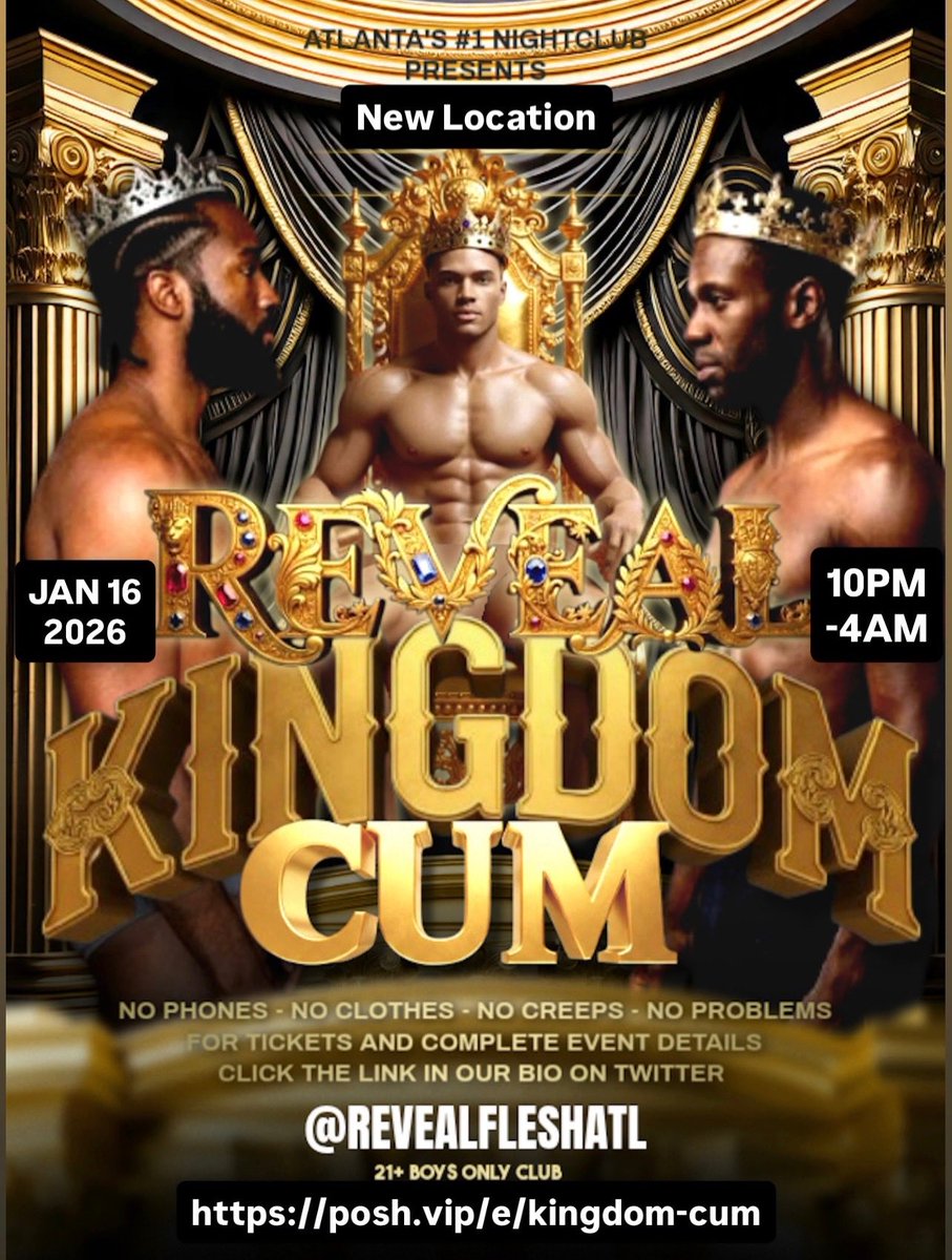 itsRyanMarcus's tweet image. FREE AT LAST! FREE AT LAST! 
THANK GOD ALMIGHTY… 
NOW SHOW SOME ASS!!
New Year, New Venue,  at REVEAL Atlanta’s #1 All Nude All Male Nightclub. Cum see our New Kingdom 👑 

Don’t wait until the price inflates! GET YOUR TICKETS NOW!!! @ReVealFLESHATL 
🎟️posh.vip/e/kingdom-cum