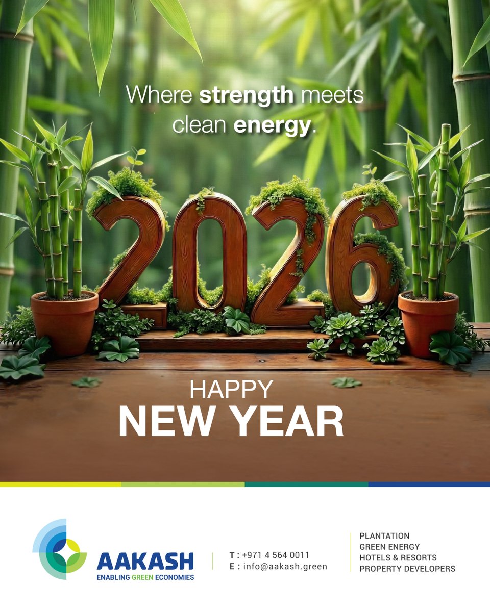 aakashgreen's tweet photo. Driven by natural strength and powered by clean energy, we continue building solutions that support a sustainable tomorrow.
 A confident step into the New Year. 🌿

Happy New Year 2026 From AAKASH GREEN ✨

#Aakashgreen #Bamboo #CleanEnergy #GreenInnovation #SustainableGrowth https://t.co/1NThNa20Iz
