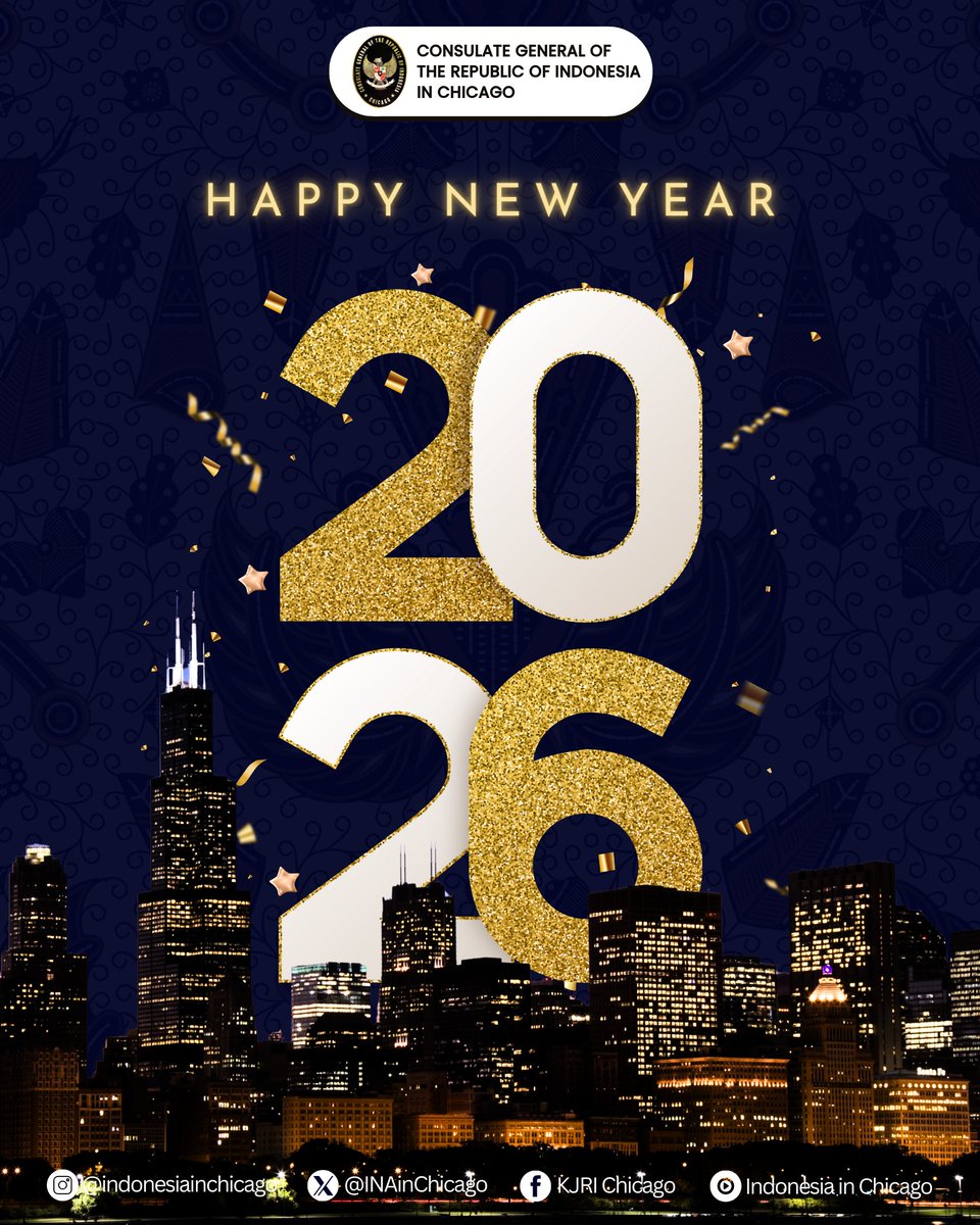 INAinChicago's tweet image. KJRI Chicago mengucapkan Selamat Tahun Baru 2026.

Semoga tahun yang baru membawa harapan, kesehatan, dan semangat kebersamaan yang semakin kuat.