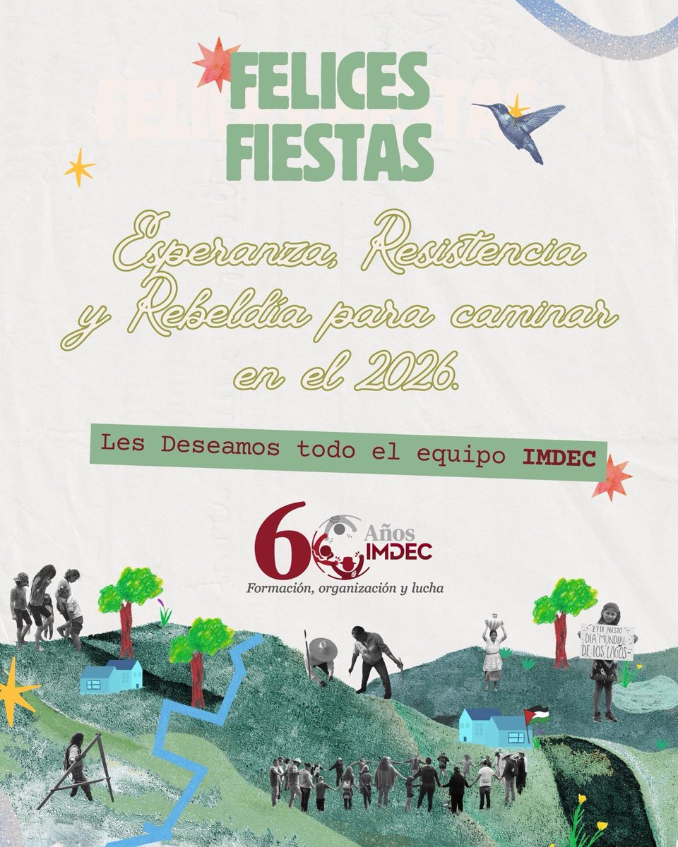 imdecac's tweet image. 🪅Hoy termina el año 2025|

Sabemos que ha sido un año difícil, violento y cargado de incertidumbres.

🎉Gracias por lo construido durante este año, por confiar en nuestro trabajo y acompañarnos, deseamos que el 2026 venga lleno de energía renovada, libertades y amorosa rebeldía.