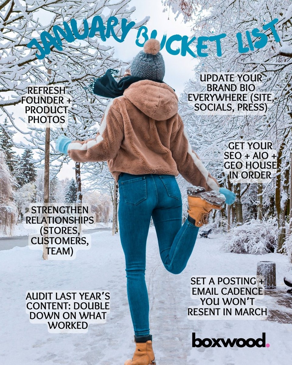Boxwood360's tweet photo. And with that …. It’s time to start again! Here are some bucket list items to put on your list for January Marketing🤔 
.
#marketingbucketlist #bucketlist2026 #boxwoodco https://t.co/vK4MPtx5Bl