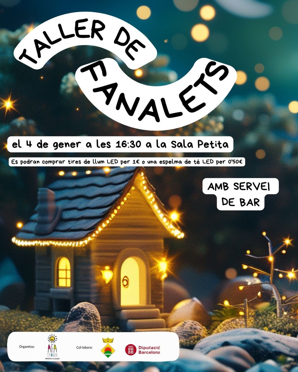 Aquest proper diumenge 4 de gener es farà el taller de fanalets. A dos quarts de cinc a la Sala petita amb servei de bar.