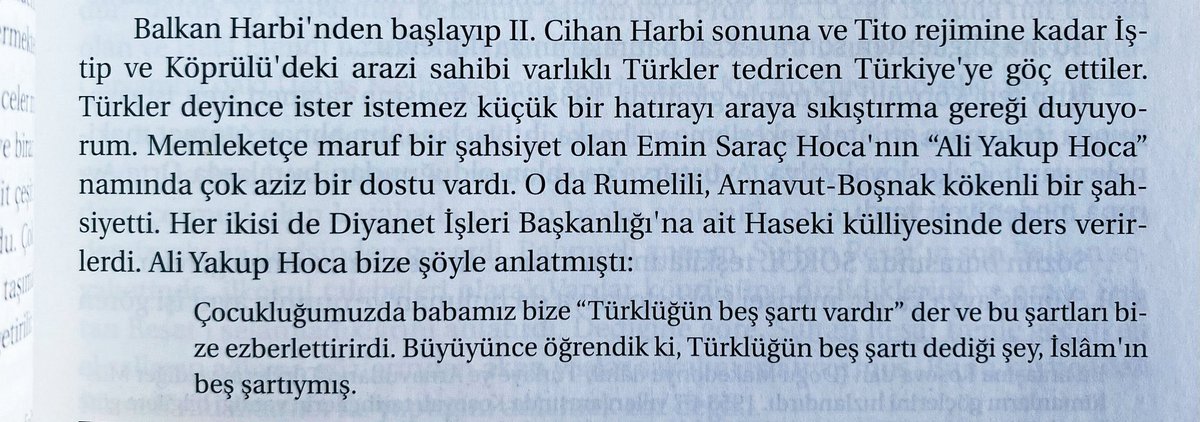 “Çocukluğumuzda babamız bize “Türklüğün beş şartı vardır” der ve bu şartları bize ezberlettirirdi. Büyüyünce öğrendik ki, Türklüğün beş şartı dediği şey, İslâm’ın beş şartıymış.”

Prof. Dr. Sabahattin Zaim, Bir Ömrün Hikayesi isimli hâtıratında, son dönem âlimlerinden Ali Yakup