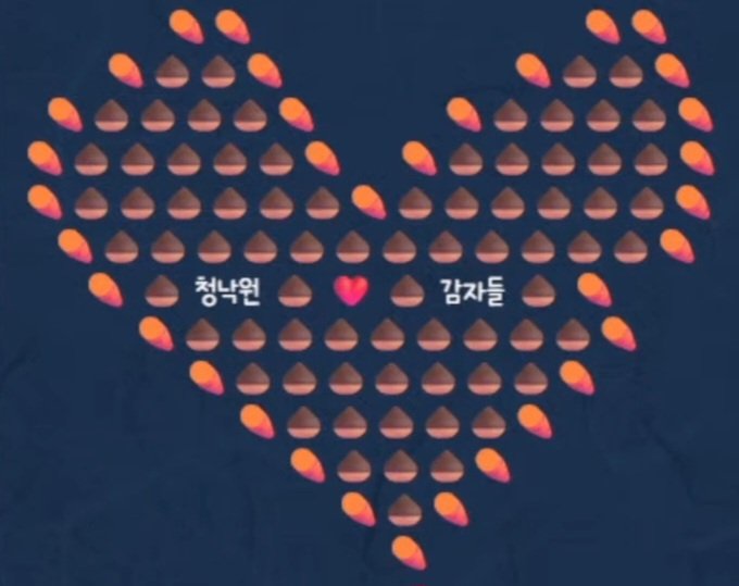 분명 작성할 땐 예쁜 대칭하트였는데요...
모바일은 더 엉망이었다가 웹에서는 그나마 정상이 돼서 제법 만족한... 밤은 제가 하나 먹었습니다🌰