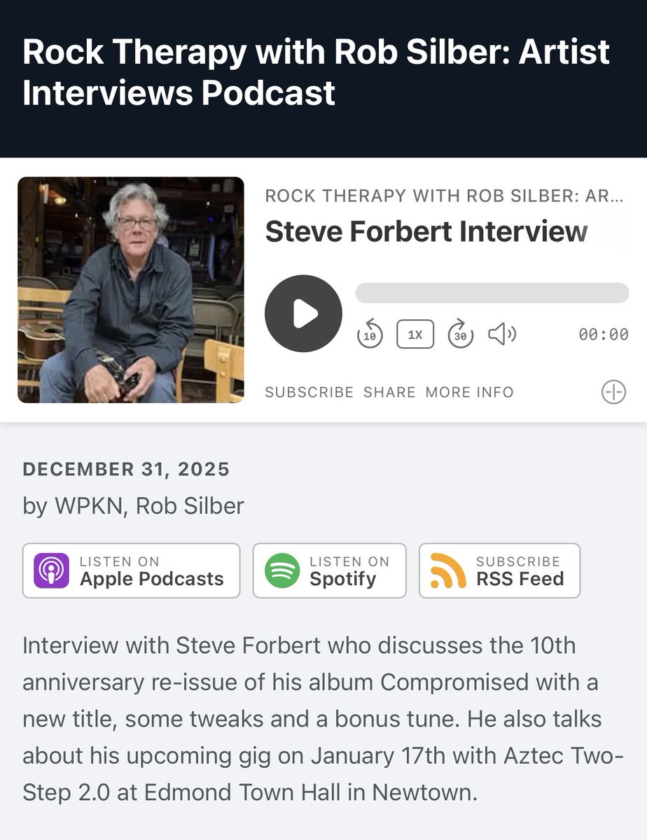 steveforberttwt's tweet image. New interview on WPKN’s “Rock Therapy with Rob Silber: Artist Interviews” podcast available now!

share.transistor.fm/s/0dc23d33

Hope everyone has a wonderful New Year’s Eve! 🎉

#wkpn #rocktherapy #musicinterview #musicianinterview #americanamusic