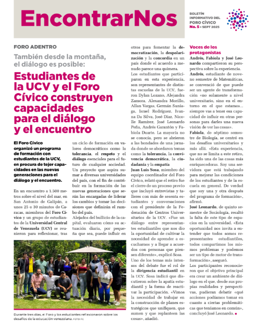 #RecuentoAnualFC Los #DiálogosUniversitarios con estudiantes de la #UCV brindaron ocasión no sólo para atender la necesidad de formar nuevas generaciones de líderes en valores democráticos, sino para evaluar el rol vital del movimiento estudiantil en la recuperación del país.