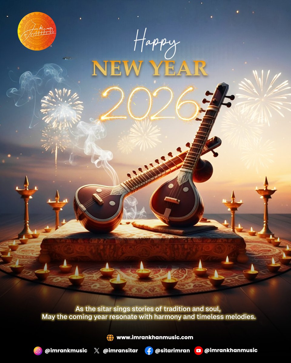 imransitar's tweet photo. As the sitar sings stories of tradition &amp; soul, may the coming year resonate with harmony, creativity &amp; timeless melodies. Wishing everyone a New Year filled with rhythm, peace &amp; inspired moments.

 #sitar #sitarplayer #indianclassicalmusic #indianmusician #happynewyear2026 https://t.co/rDGXkMzYn3